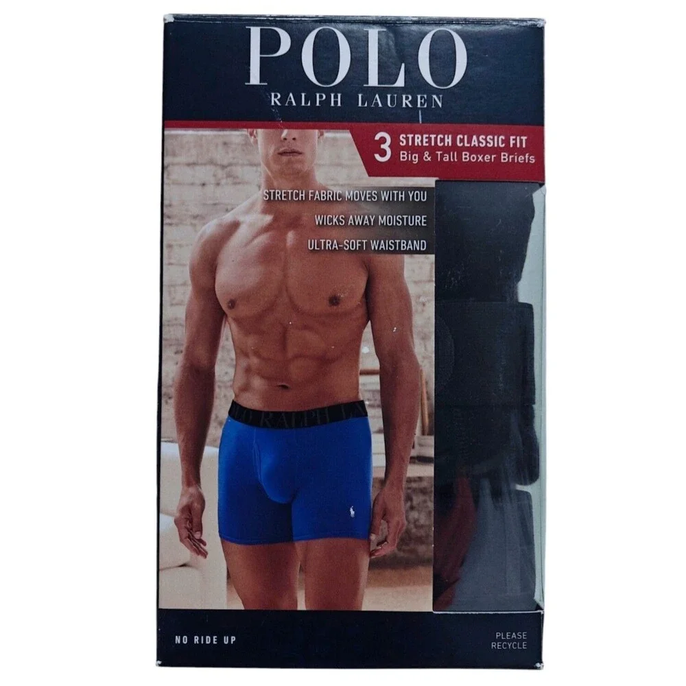 NEW Polo Ralph Lauren 3XL Cotton Boxer Briefs Big Tall Stretch 3 Pack Black NWT